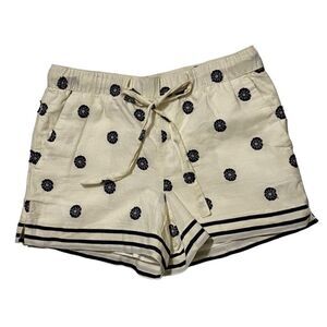 NWT Loft XS Off White & Navy Shorts Slash Pockets Pull On Drawstring Closure